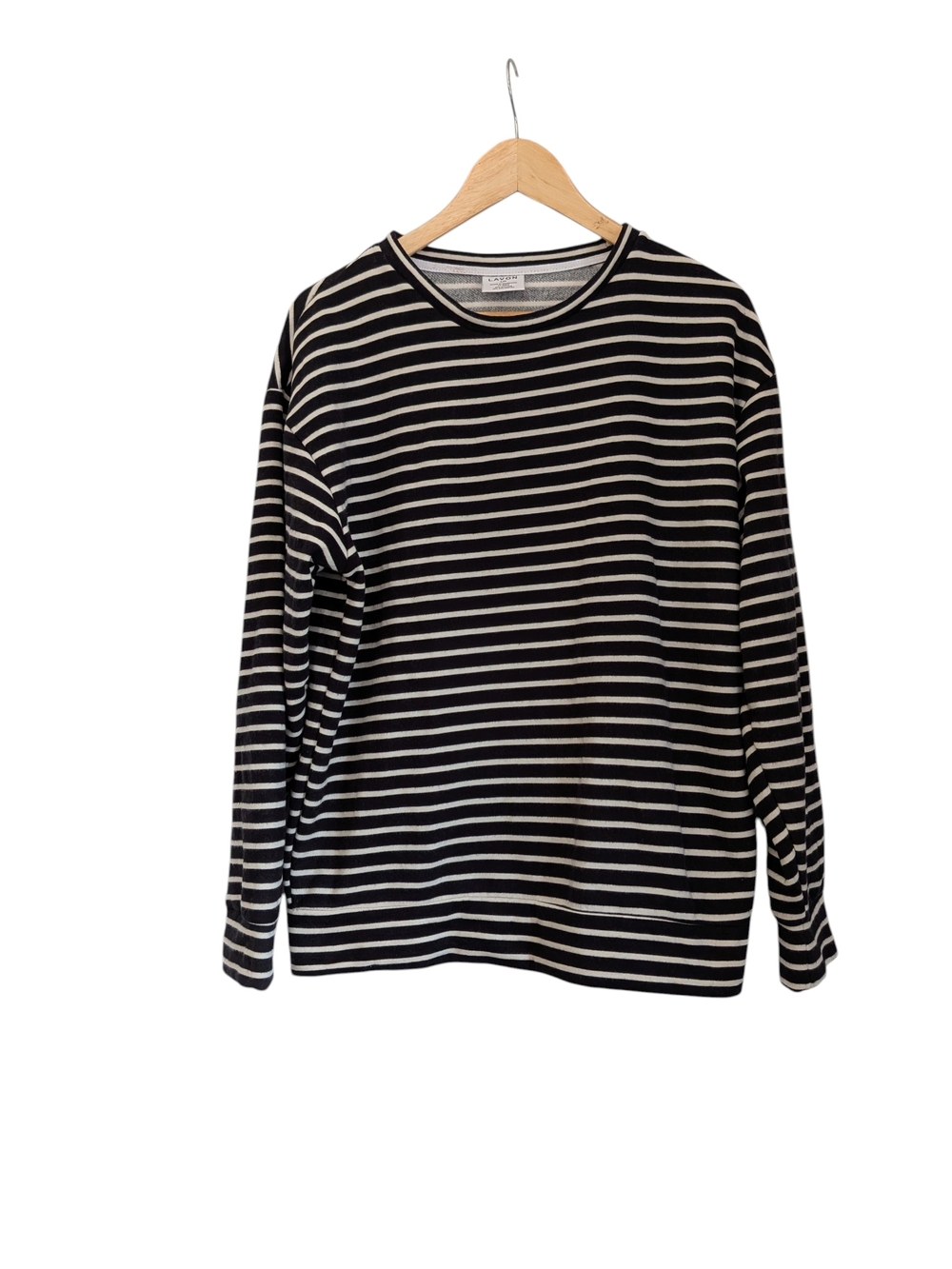 2/$15 BNWOT Woman's LAVON Black and White Striped Long Sleeve Sweater-Size Large